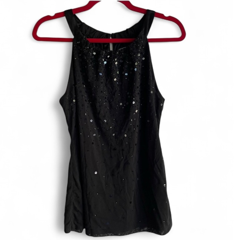 Ann Taylor Black High Neck Sequin Sleeveless Shirt Size M